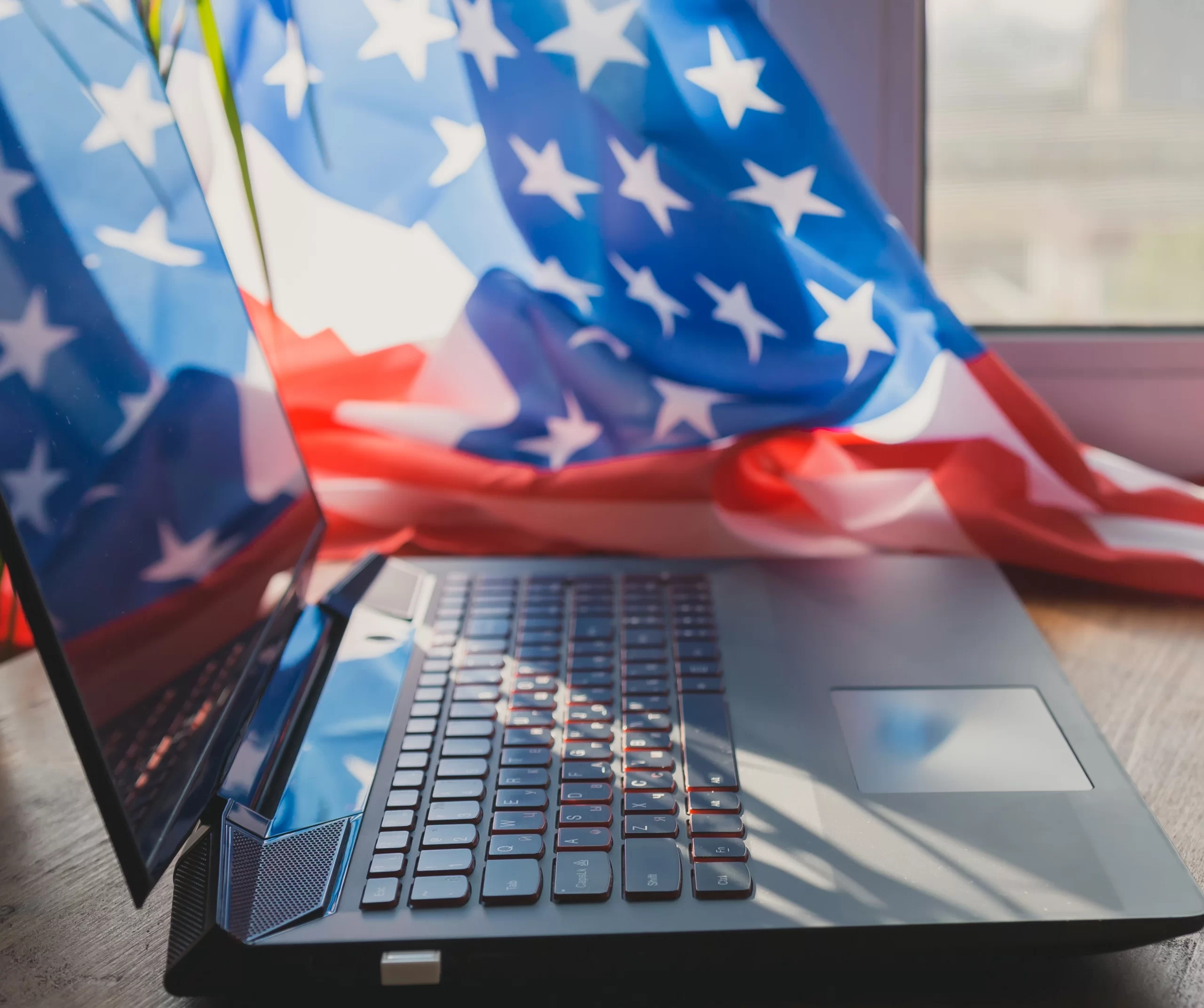 patriotic flag and laptop