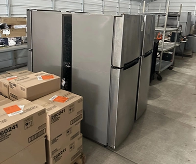 warehouse storage boxes and refrigerator